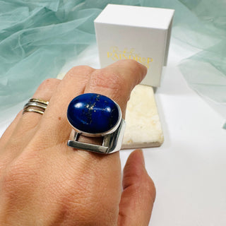 Lapis Lazuli Ofner Ring with Sterling Silver Band and 14k Gold Filled Bar - Size 8.5