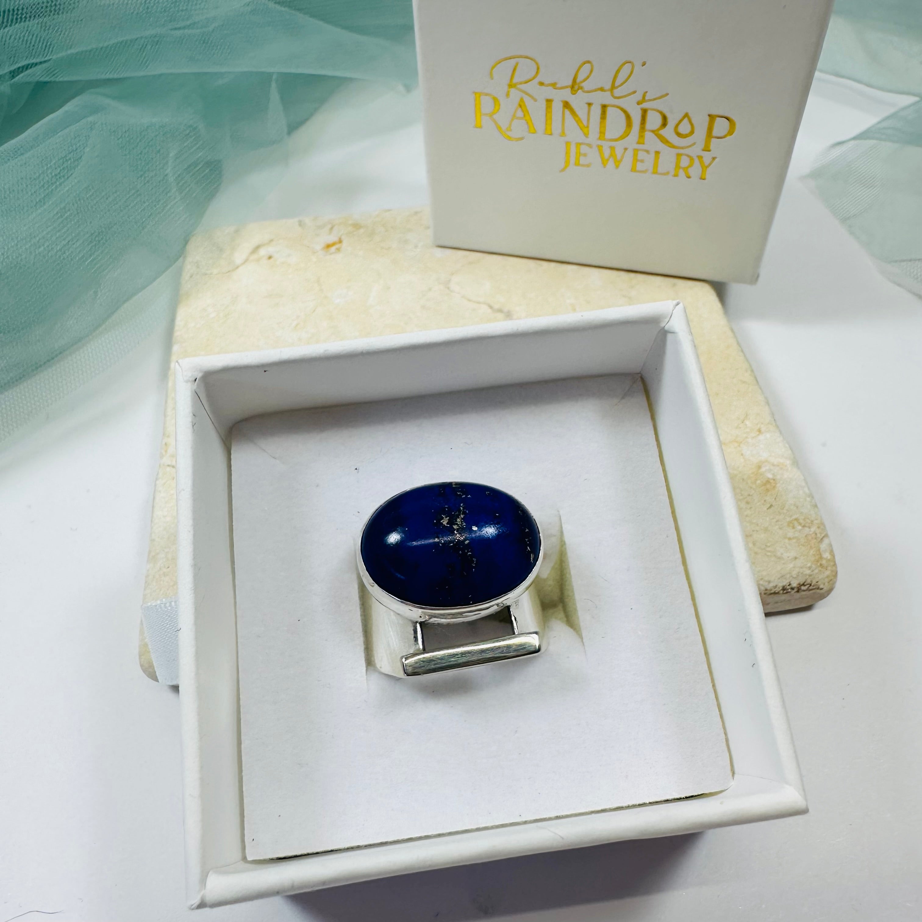 Lapis Lazuli Ofner Ring with Sterling Silver Band and 14k Gold Filled Bar - Size 8.5