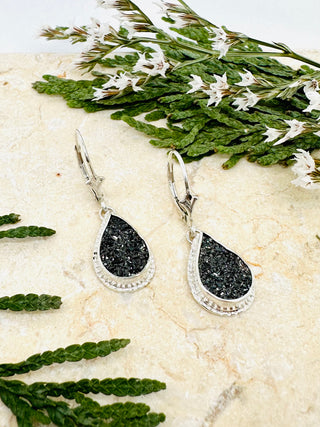Black Druzy Raindrop® Earrings in Sterling Silver