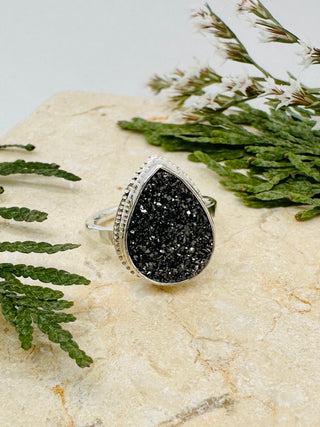 Black Druzy Raindrop® Ring in Sterling Silver | Size 7