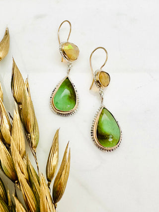 Chrysoprase Raindrop® Earrings with Ethiopian Opal