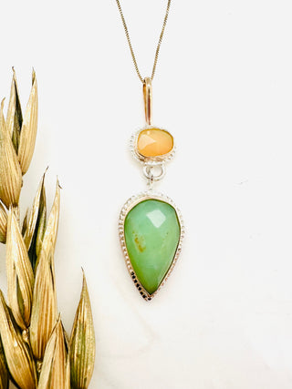Chrysoprase Reverse Raindrop® Pendant Necklace with Ethiopian Opal