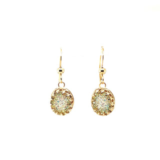 White Druzy Queen Dangle Earrings in 14k Solid Gold