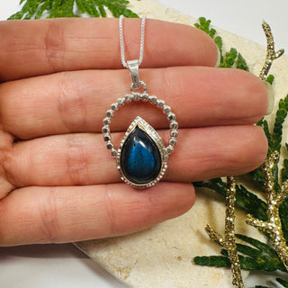 Labradorite Beaded Raindrop Pendant