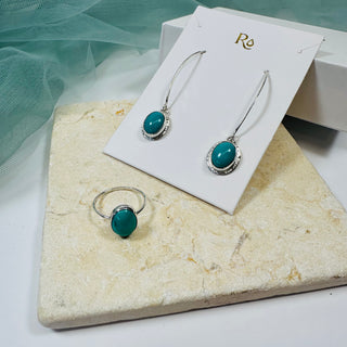 Oval Turquoise Cabochon Long Drop Earrings in Sterling Silver