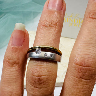 Two-Tone Cubic Zirconia Accent Ring Band in Gold and Sterling Silver