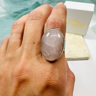 Large Oval Rose Quartz Cabochon Statement Ring in Sterling Silver