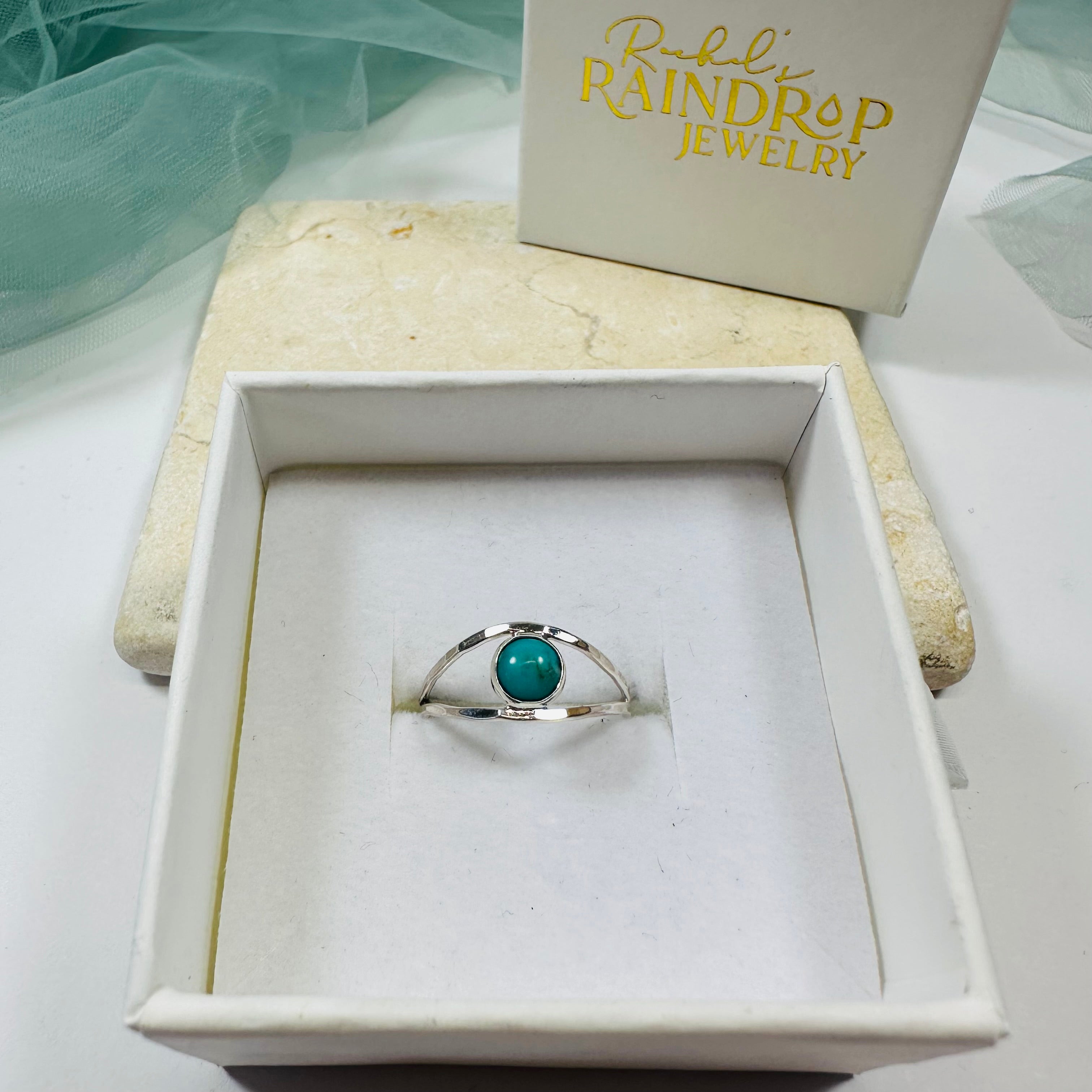 Halo Ring with Turquoise Cabochon in Sterling Silver