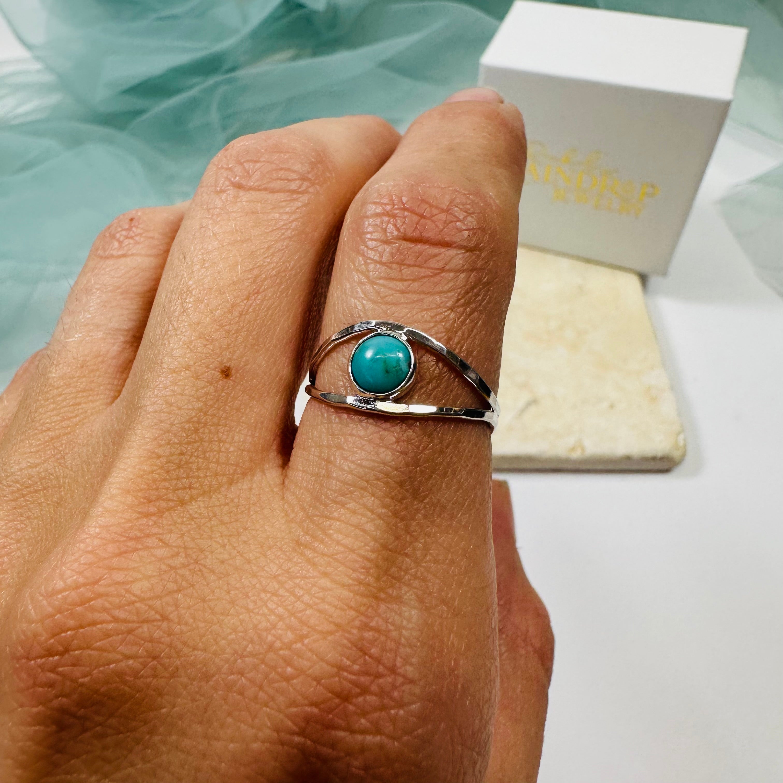 Halo Ring with Turquoise Cabochon in Sterling Silver