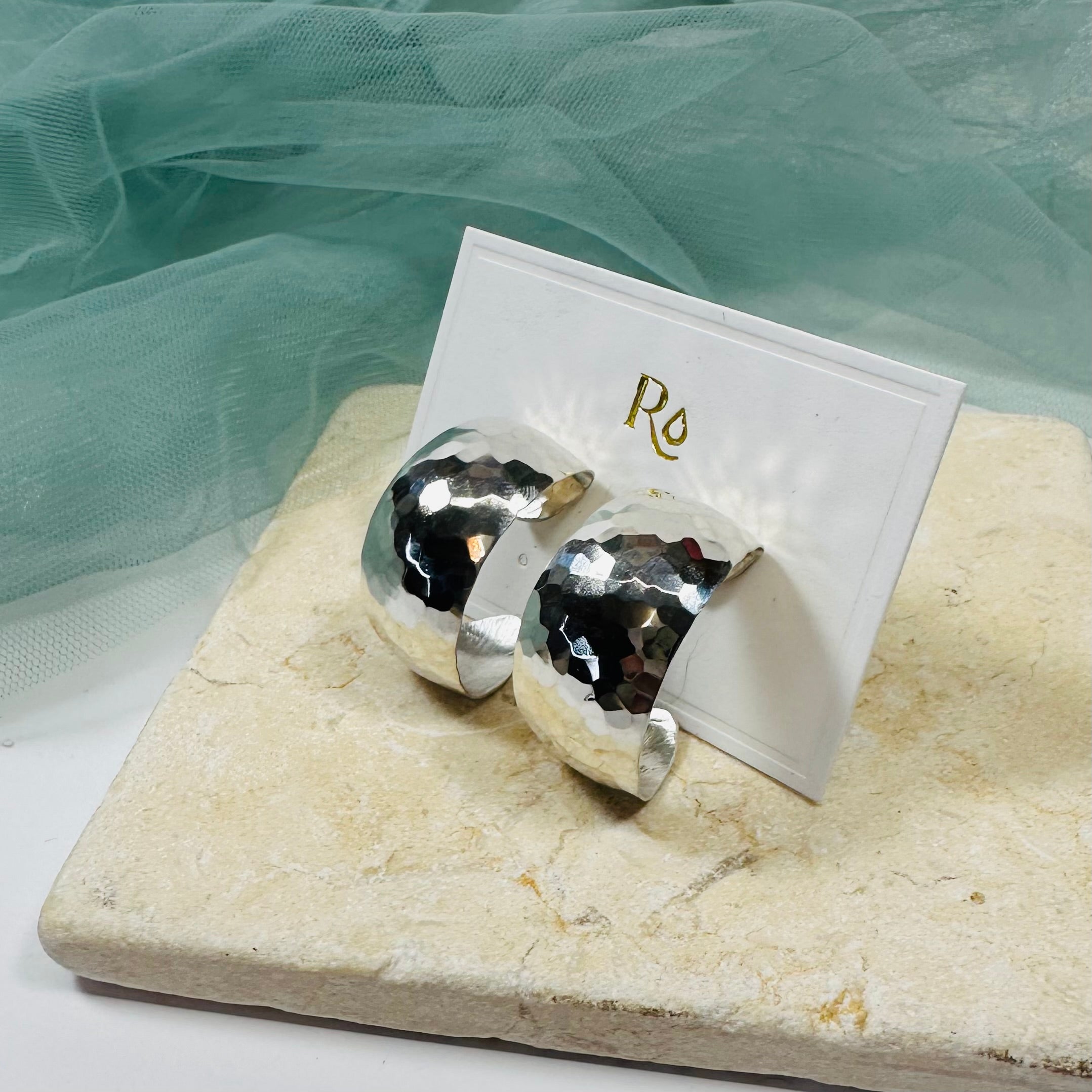 Wide Hammered Silver Hoop Earrings