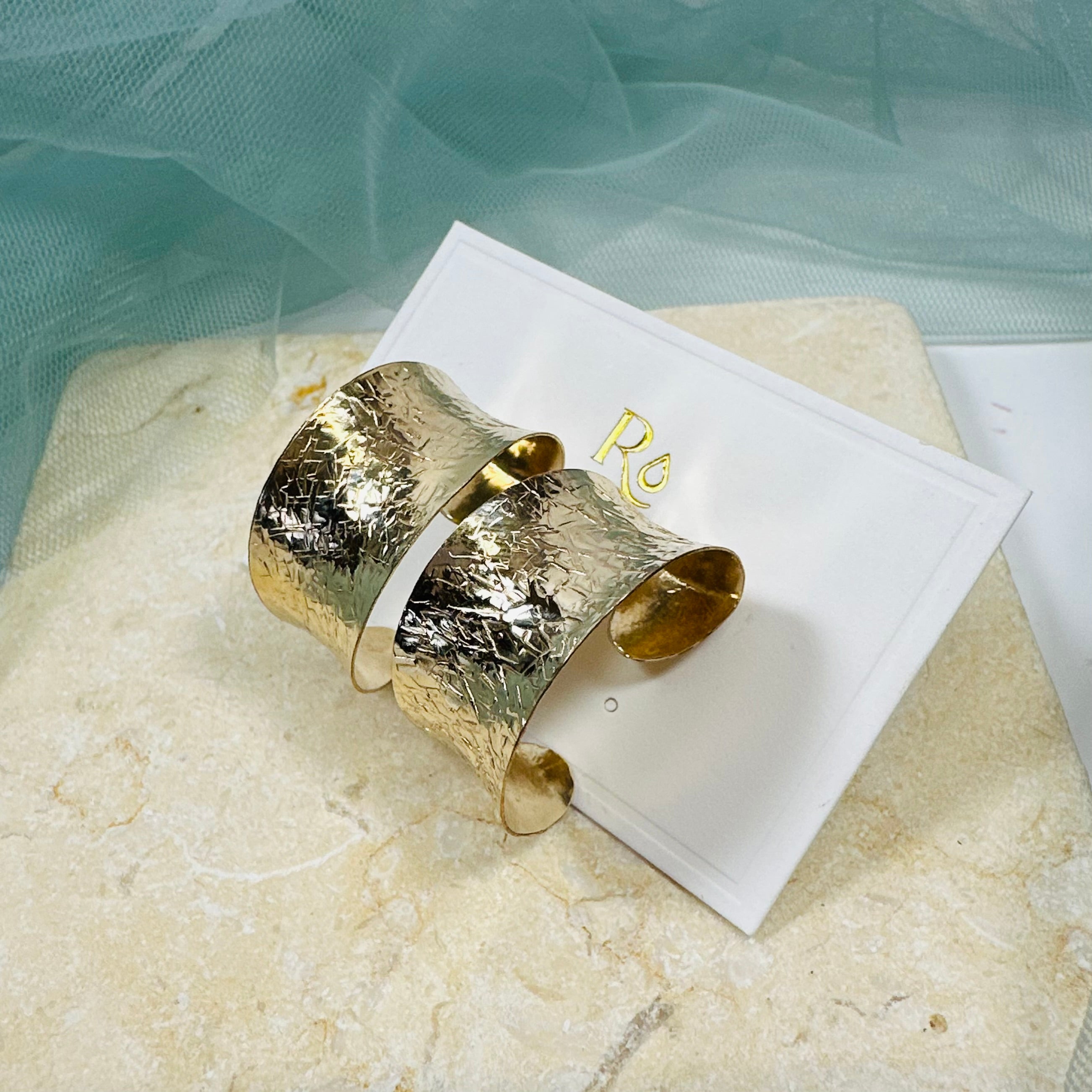 Wide Textured Gold Hoop Earrings