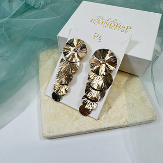 Cascading Lily Pad Drop Earrings with Crystal Center in 14k Gold Filled