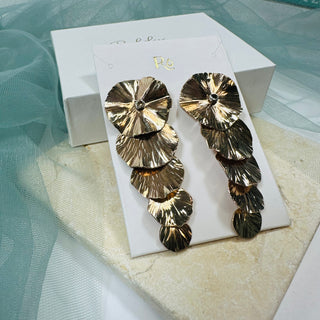 Cascading Lily Pad Drop Earrings with Crystal Center in 14k Gold Filled
