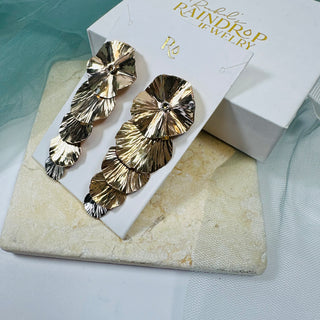 Cascading Lily Pad Drop Earrings with Crystal Center in 14k Gold Filled