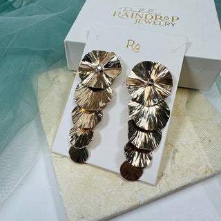 Cascading Lily Pad Drop Earrings with Crystal Center in 14k Gold Filled