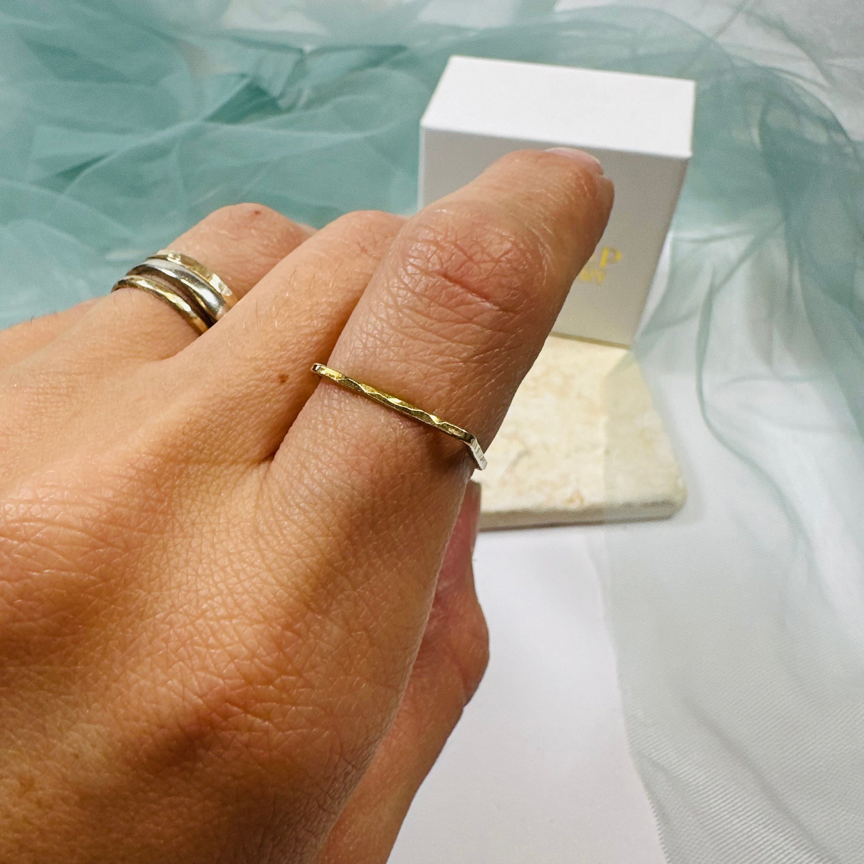 Square Hammered Gold Stack Ring - Size 5