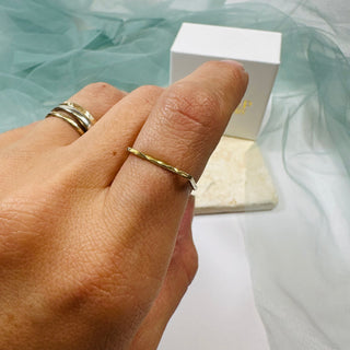 Square Hammered Gold Stack Ring - Size 5