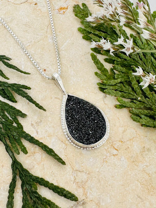Black Druzy Raindrop® Pendant Necklace in Sterling Silver