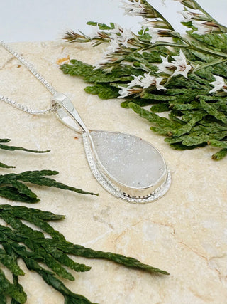 White Druzy Raindrop® Pendant Necklace in Sterling Silver