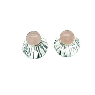 Rose Quartz Sunburst Post Earrings in Sterling Silver