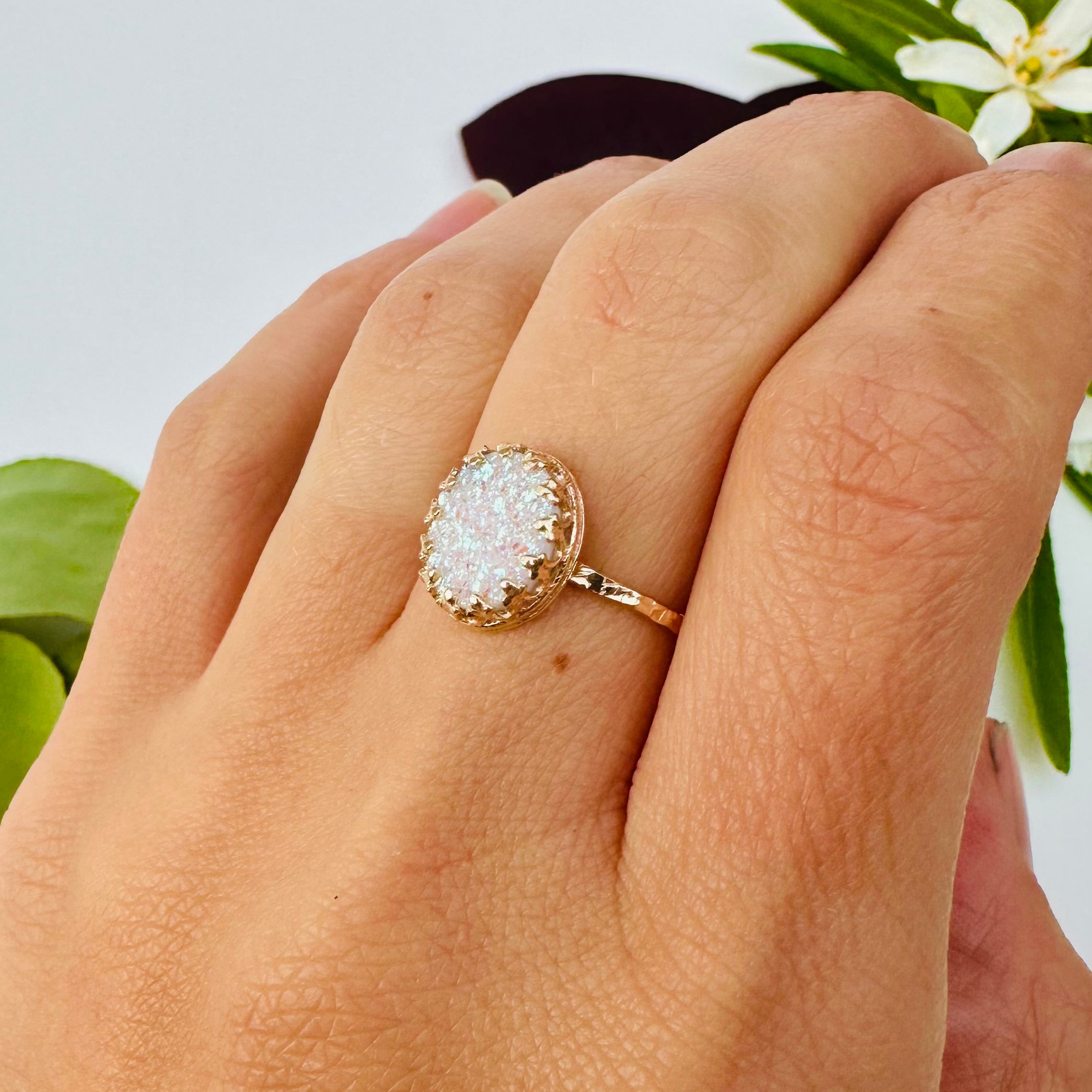 White Druzy Queen Ring