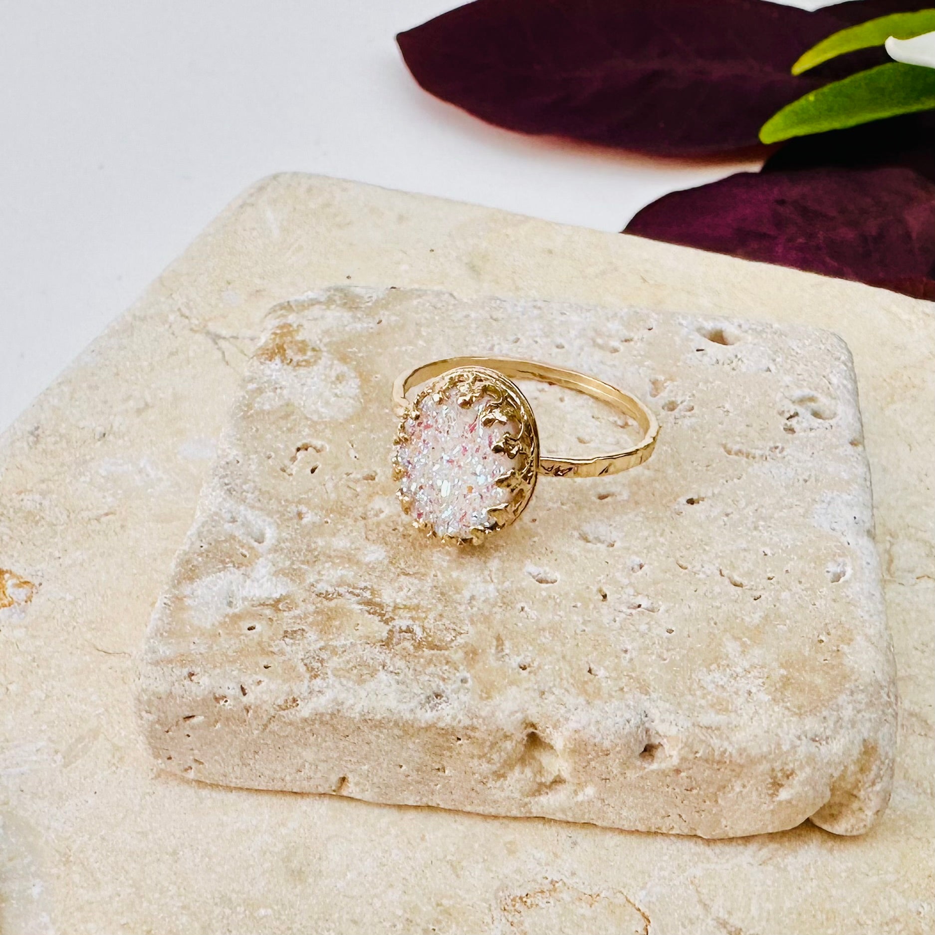 White Druzy Queen Ring
