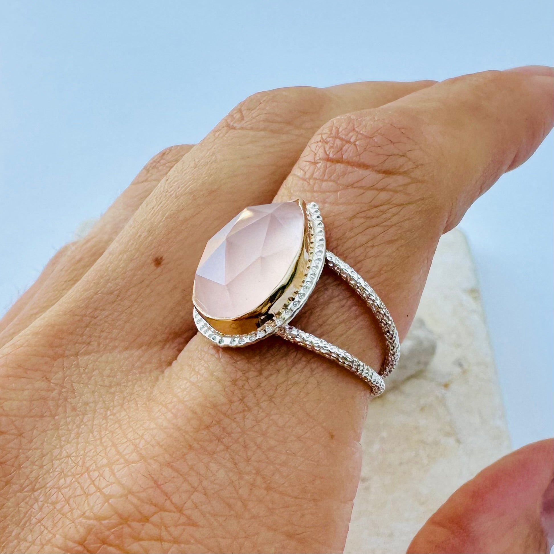 Rose Quartz Raindrop Ring II