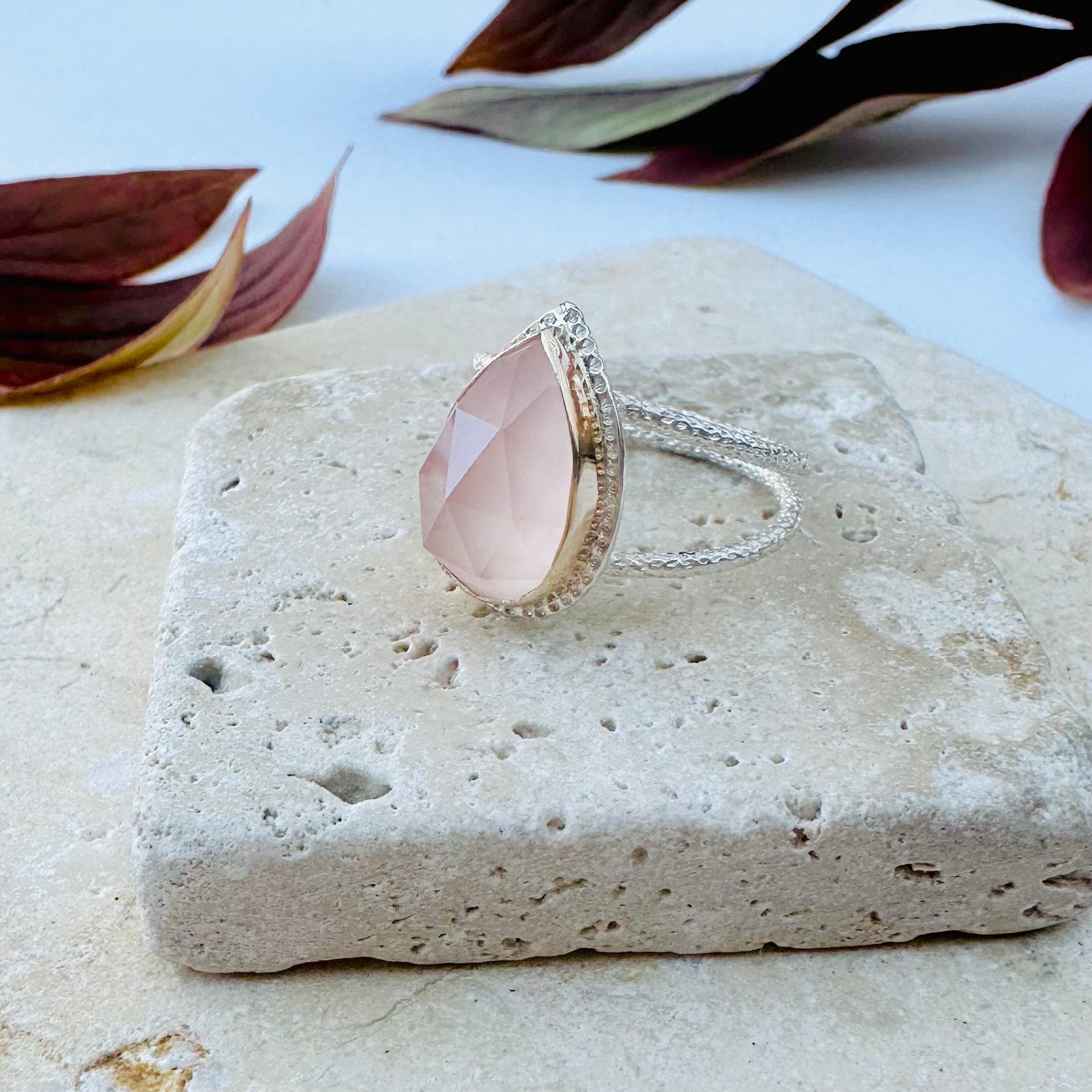 Rose Quartz Raindrop Ring II
